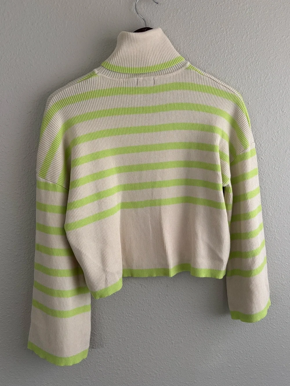Striped Crop Turtleneck Sweater in Cream & Lime